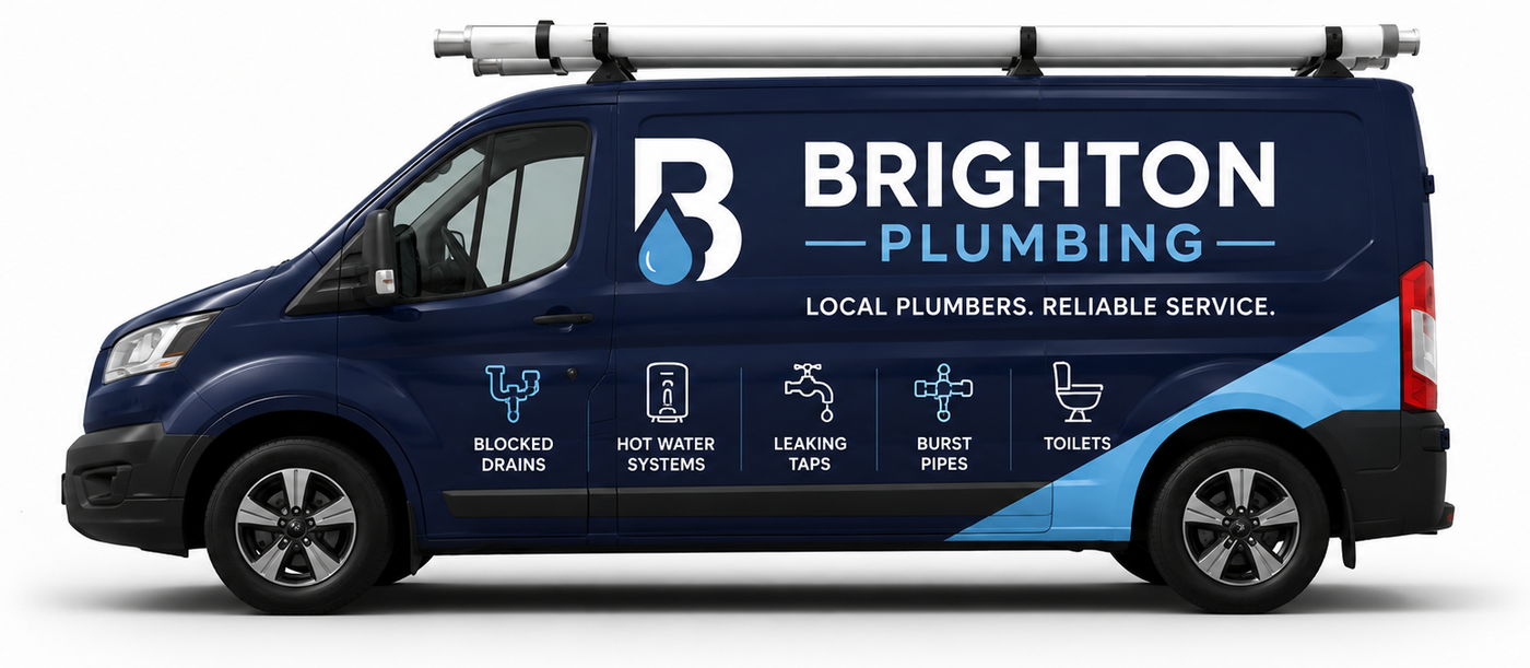 Side view of the Brighton Plumbing Co service van