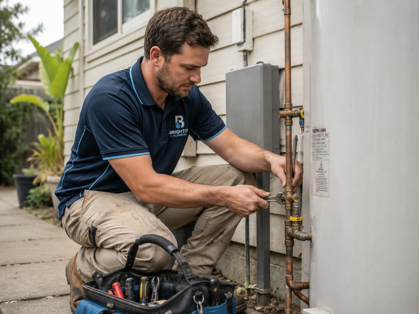Copper pipework connections on a hot water unit
