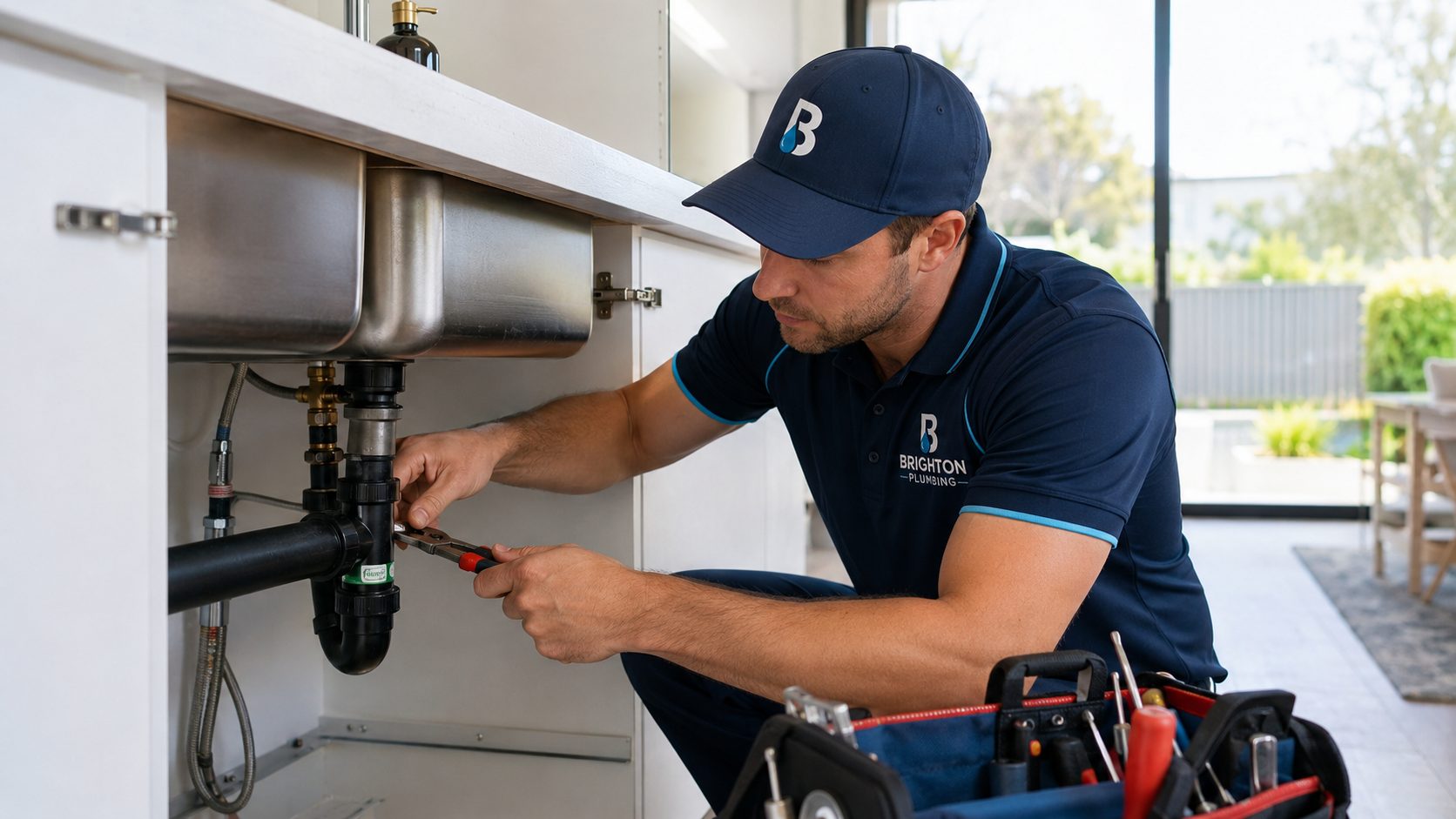 Kitchen sink and mixer tap plumbing being fitted